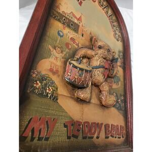 Vtg U.K. Oil on Wood PUB Teddy Bear Toys & Games Wall Decor 3-D Nursery Deco